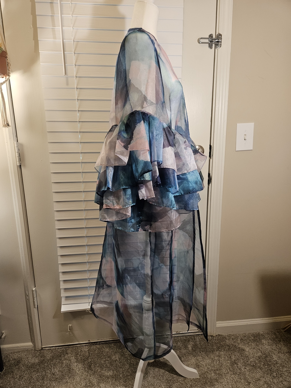 Anthropologie Sheer Watercolor Kimono Duster Ruffle Sleeve One Size - Picture 6 of 9